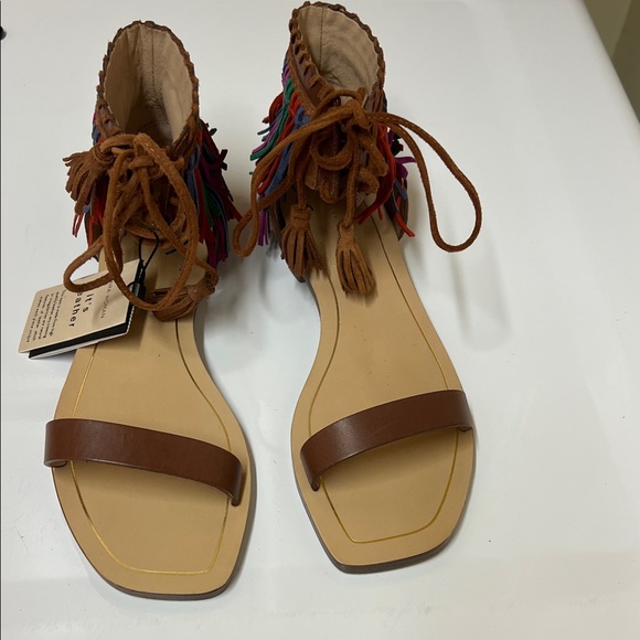 Zara Multicolored Fringe Brown Leather Sandals Size 6.5. NWT - Picture 4 of 10